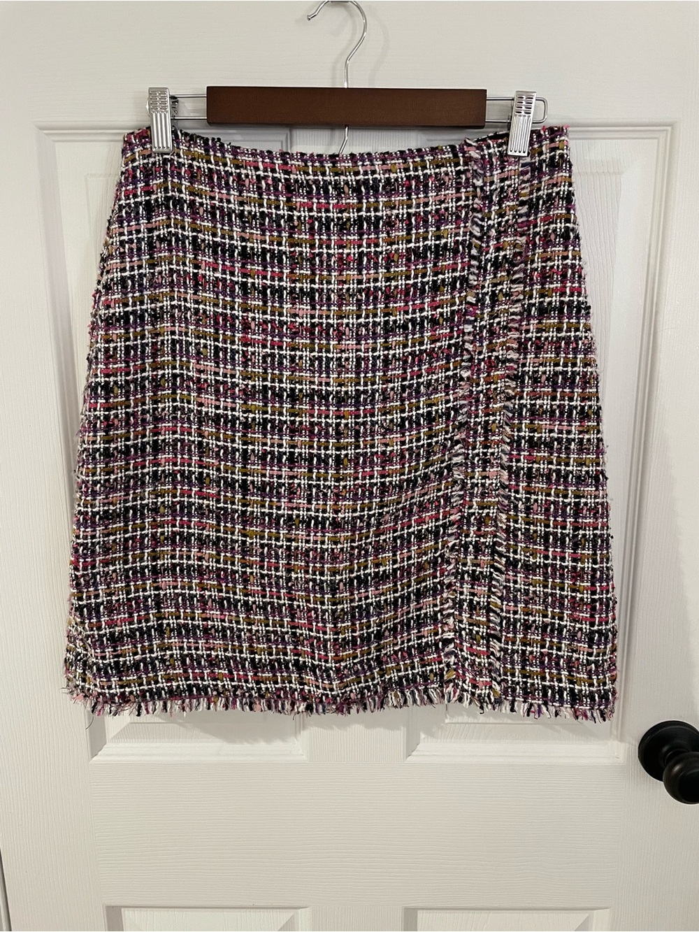 Ann Taylor Size 6 Tweed Fringed Skirt NWOT Jewel Tone Old Money Academia Chic